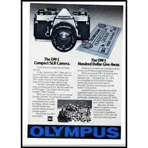1978 Olympus OM-1 SLR Camera Vintage Print Ad Film Photography Wall Art Photo